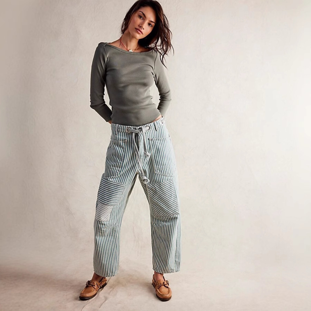 PERLAH™ – Pantalon large à rayures chic avec cordon de serrage