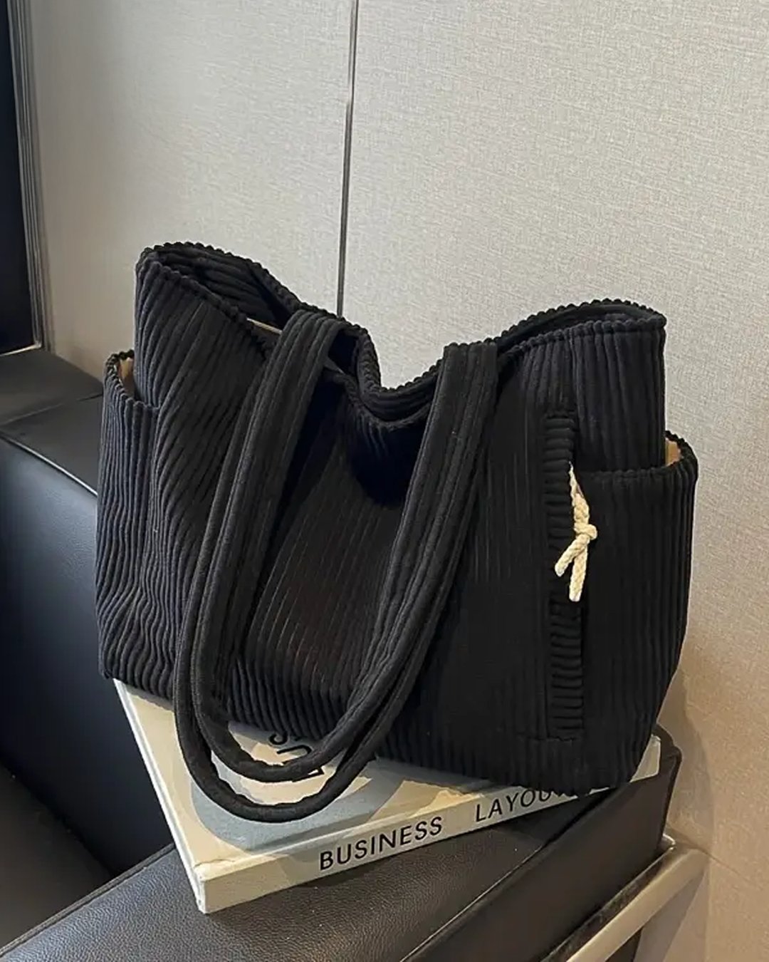 SOCIANI™ – Sac fourre-tout à côtes tendance avec détail à cordon