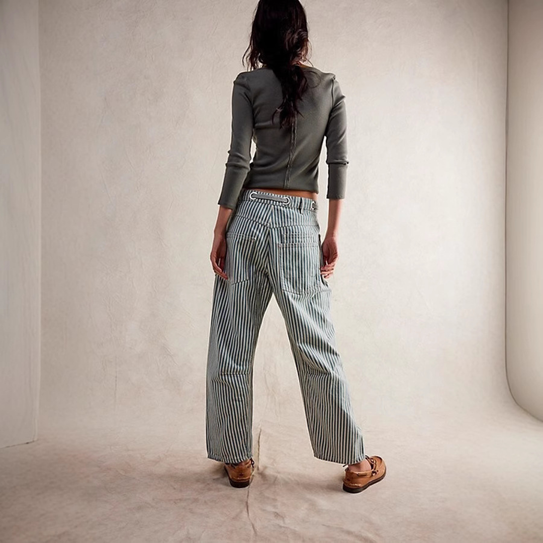 PERLAH™ – Pantalon large à rayures chic avec cordon de serrage
