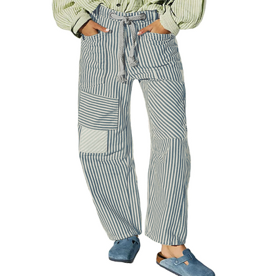 PERLAH™ – Pantalon large à rayures chic avec cordon de serrage