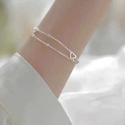 Bracelet en Argent Ajustable en Forme de Cœur