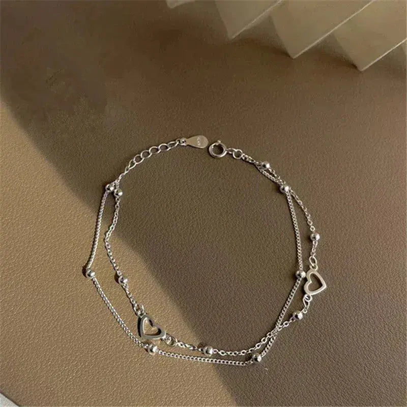 Bracelet en Argent Ajustable en Forme de Cœur