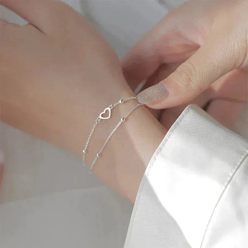 Bracelet en Argent Ajustable en Forme de Cœur