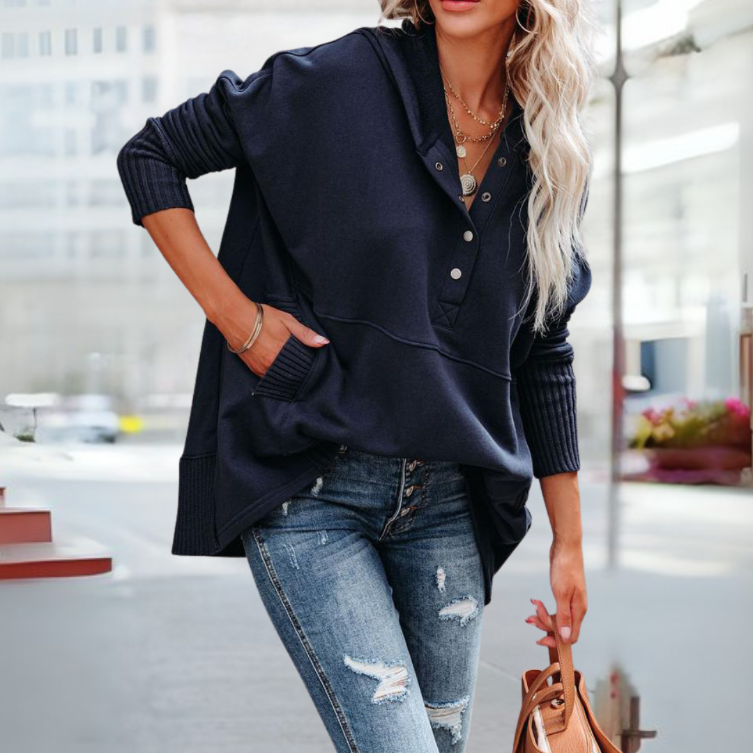 SORAYA™ - Sweat à capuche oversize confortable à col en V et manches longues