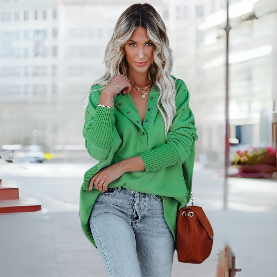 SORAYA™ - Sweat à capuche oversize confortable à col en V et manches longues