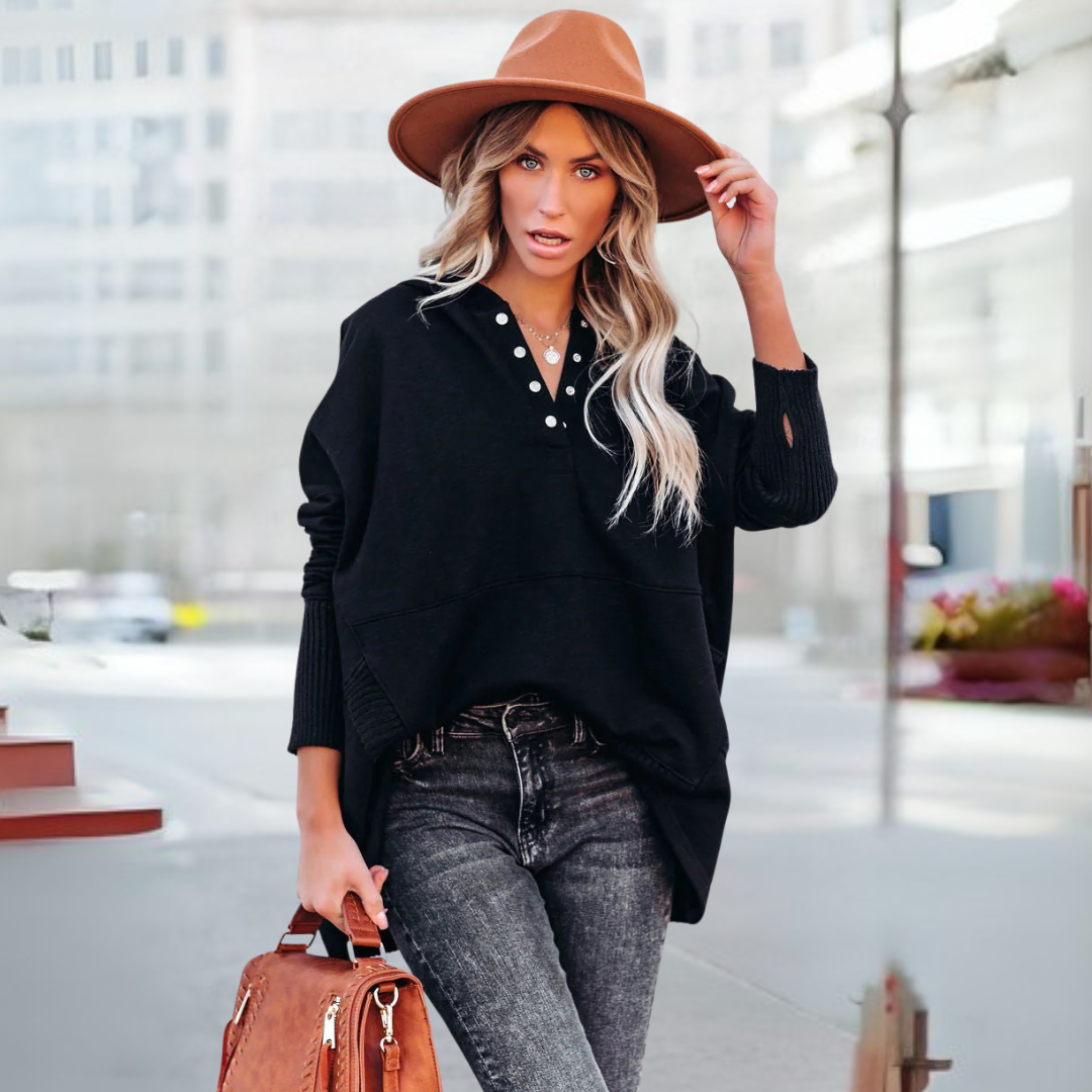 SORAYA™ - Sweat à capuche oversize confortable à col en V et manches longues