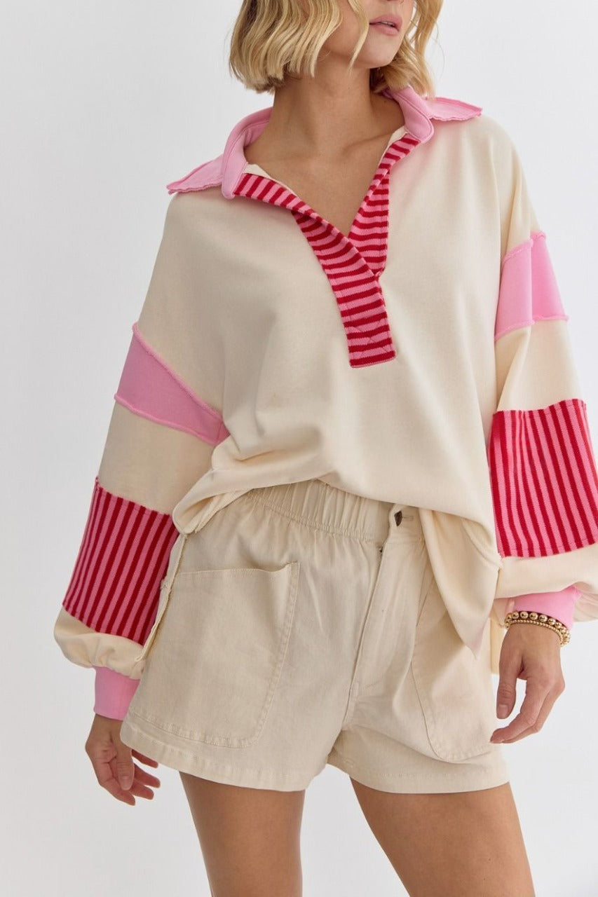 WAMAL™ - Sweat-shirt long à manches longues et décolleté en V surdimensionné