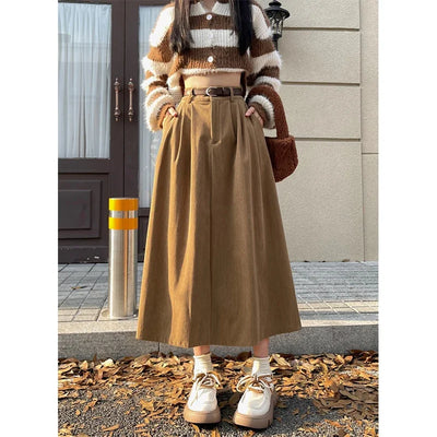 ESTELLE™ – Jupe Midi en Velours Côtelé Classique