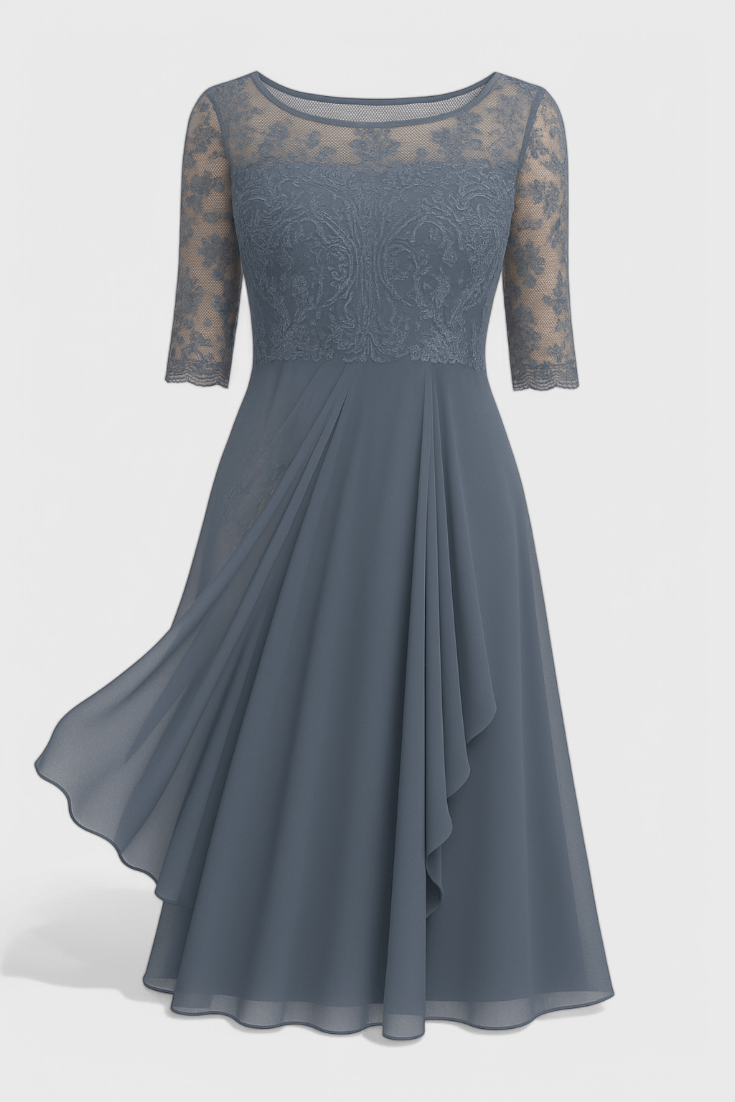 Abby | Robe Midi à Encolure Illusion Brodée