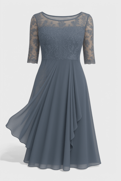 Abby | Robe Midi à Encolure Illusion Brodée