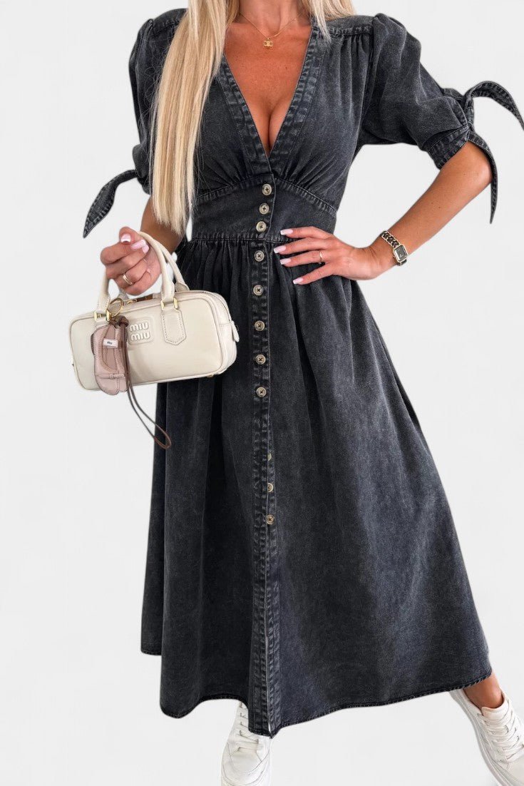 Adelina | Robe Midi à Boutons et Décolleté en V