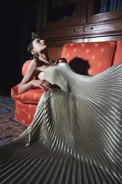 Andreia | Robe Maxi A-Ligne Plissée Sans Manches