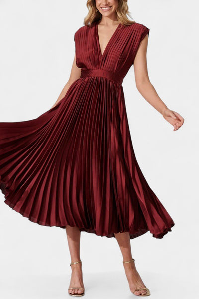 Audrey | Robe Midi Plissée à Col V