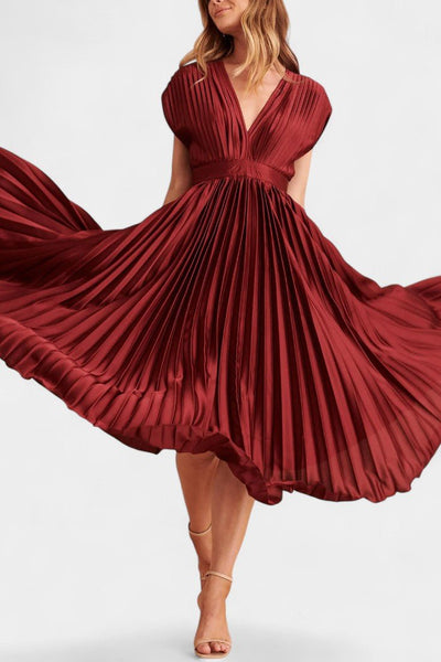 Audrey | Robe Midi Plissée à Col V