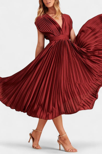 Audrey | Robe Midi Plissée à Col V