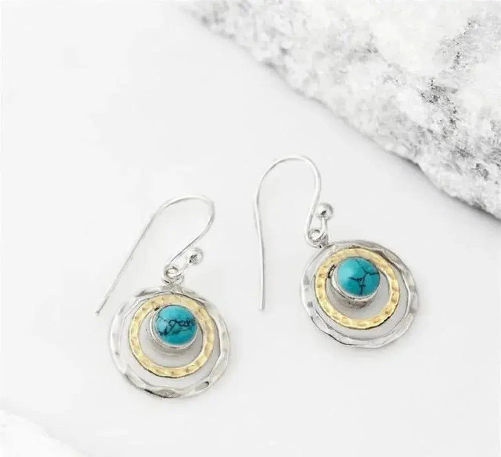 Boucles d'oreilles Boho saturnes avec pierre turquoise en argent et or