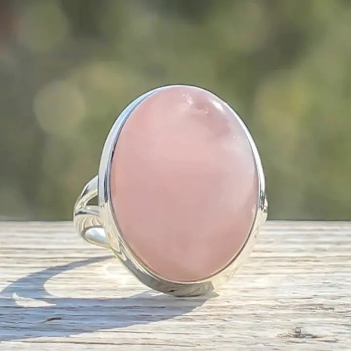 Bague en Quartz Rose Vintage en Argent Sterling
