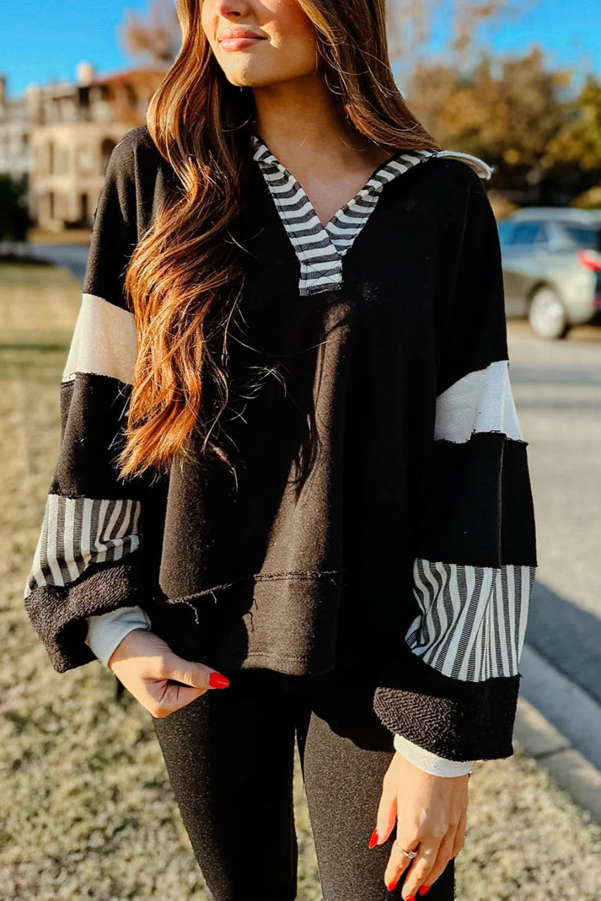 WAMAL™ - Sweat-shirt long à manches longues et décolleté en V surdimensionné